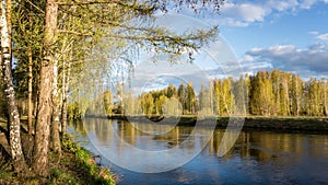 Spring landscape at the Ural river, Russia, Ural