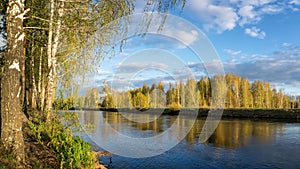 Spring landscape at the Ural river, Russia, Ural