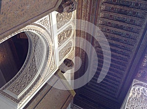 Spring landscape-urban landscape -Travel to Africa, Morocco, the city of Marrakech, beautiful painted ceiling in an ancient Palace