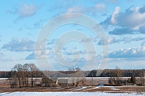 Spring Landscape with Wind Turbines