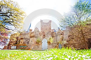 Spring lawn and Lowenburg castle, Kassel Bergpark