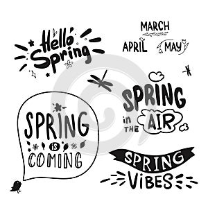 Spring Lettering. Calligraphy hello spring  spring monthes. spring is coming. photo