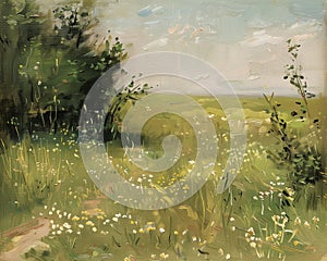 Spring meadow desaturated natural colors oil painting photo