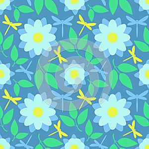 spring meadow. seamless pattern with blue flowers. vector background