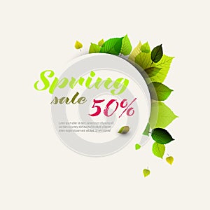 Spring minimalist sale label with leaves