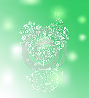 Spring mint color shining card with beautiful decorative tree