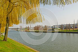 WOLFSBURG, GERMANY - March 222, 2019: Spring at Mittellandkanal in Wolfsburg