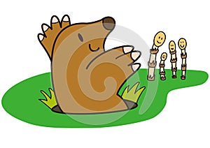 In the spring, a mole emerges from the ground and greets horsetail\'s family.