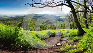 Jarní horské zelené panorama z vrcholu Žibrica, Tribeč - Nitra