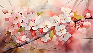 spring natural background with delicate small flowers in watercolor style