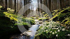 Spring Nature. Beautiful Landscape. Park with Green Grass and Trees. Tranquil Background