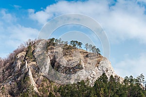 Spring nature in rocky forest of Vrsatec castle of Slovakia