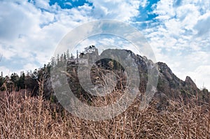 Spring nature in rocky forest of Vrsatec castle of Slovakia