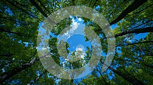 Spring nature trees against a blue sky with clouds on a bright and beautiful background