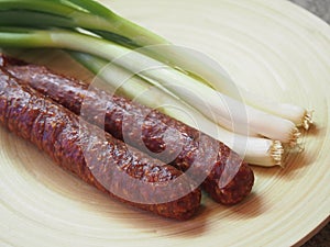 Spring onion and sausage