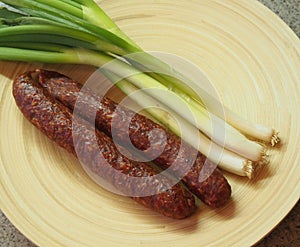 Spring onion and sausage