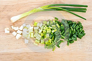 Spring onion on wood background