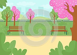 Spring park flat color vector illustration photo