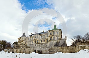 Spring Pidhirtsi Castle panorama view (Ukraine)