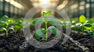 spring plant seedlings in greenhouse
