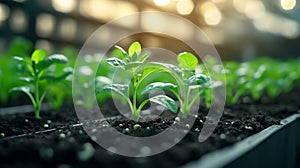 spring plant seedlings in greenhouse
