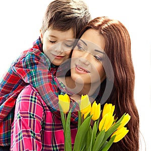 Spring portrait of mother and son on Mother's Day