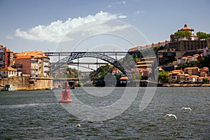 Spring in Portugal. The Duoro river and the bridges of the city of Porto. Portugal