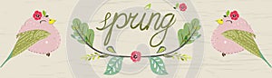 Spring poster with lettering in a colorful palette. Vector childish illustration in hand-drawn Scandinavian style.