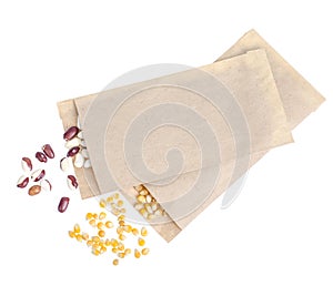 Spring preparation and planning for sowing vegetable. Veggie seeds in craft paper envelopes. Seasonal garden work