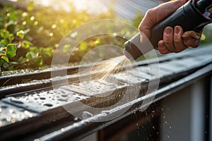 Spring Rain Gutters Cleaning Using Pressure Washer AI generated