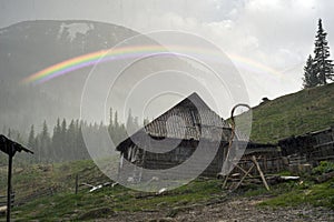 Spring rainbow snowstorm Chernogora