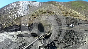 Spring. Real Gold mining on an old vintage washing device. Susuman. Kolyma. Magadan Area