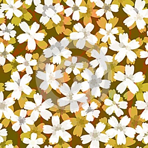 Spring rich blooming garden Floral layered blurry seamless pattern with blossoming tree branches