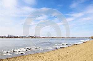 Spring on river Irtysh. Omsk, Russia.