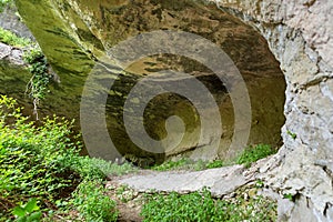 Spring at rock of Cave City in Cherkez-Kermen Valley, Crimea