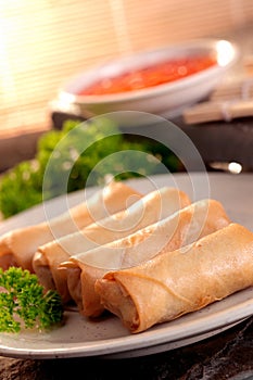 Spring roll and samosas