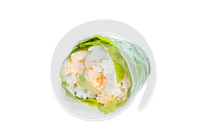 Spring roll with shrimp, tofu, lettuce, avocado, creamy sauce