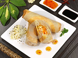 Spring Rolls with Sauce - Fast Food