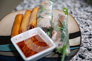 Spring rolls with shrimp and pork loempia