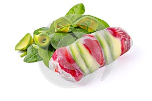 spring rolls with tuna on a white background for a food delivery site 2