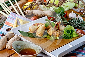 Spring rolls with vegetables and sauce