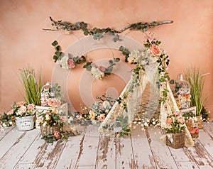 Spring Romantic decorations,with lace tent and somon flowers