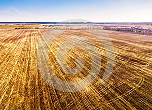 Spring rural aerial landscape. plowed fields