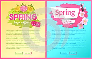Spring Sale Advertisement Label Branch of Sakura