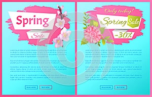 Spring Sale Advertisement Labels Branch of Sakura