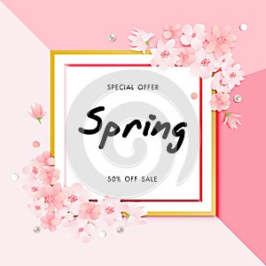 Spring sale background with beautiful flower vector