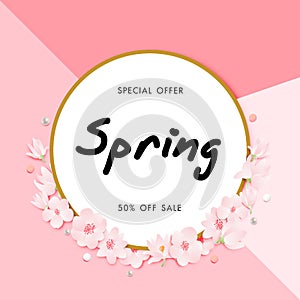 Spring sale background with beautiful flower vectorrs, Wallpaper, invitation, posters, brochure,