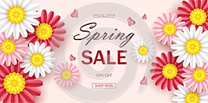 Spring sale background with beautiful flowers. Banner perfect for promotions, magazines, advertising, web sites.