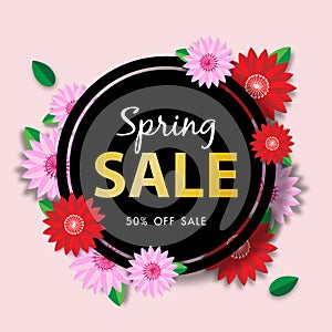 Spring sale background with beautiful flower, vector illustration template