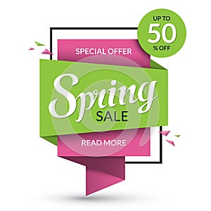 Spring sale banner. Discount label. Special offer vector template.